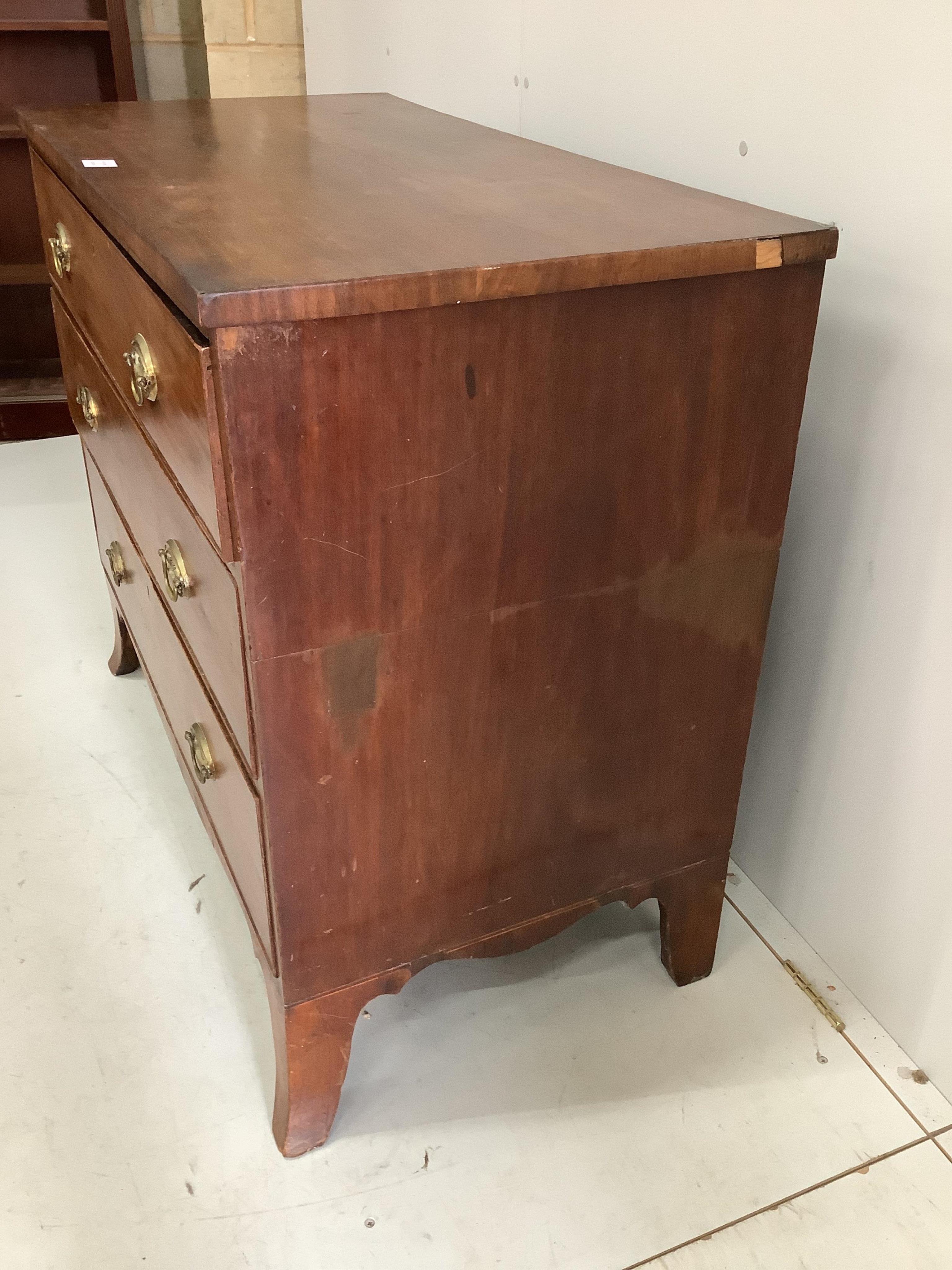 A Regency mahogany three drawer chest, width 103cm, depth 54cm, height 89cm. Condition - poor to fair